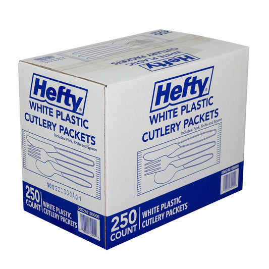 Hefty White Individually Wrapped Plastic Cutlery Combo Packs 250 Pieces