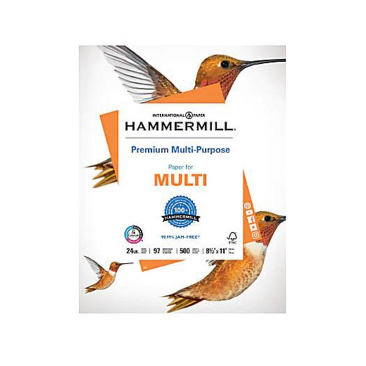 Hammermill Premium Multi-Use Print & Copy Paper, Letter Size 8 1/2" x 11", 92 Brightness, 24 Lb, White, Ream Of 500 Sheets