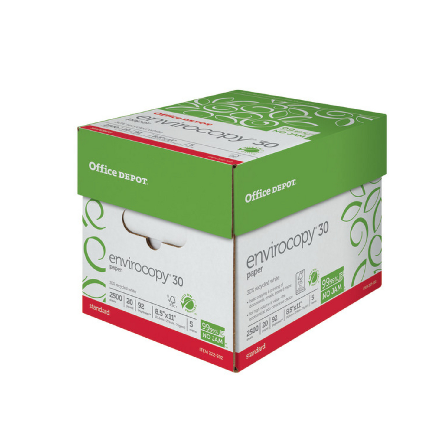 Office Depot Brand Enviro Copy Paper, Letter Size 20 lbs, 8 1/2 x 11, White, 2500 Sheets/5 reams in a Carton