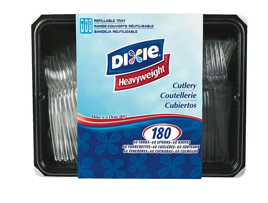 Dixie Plastic Utensils Heavy-Weight Cutlery Variety Pack, Clear, Box Of 180 Utensils