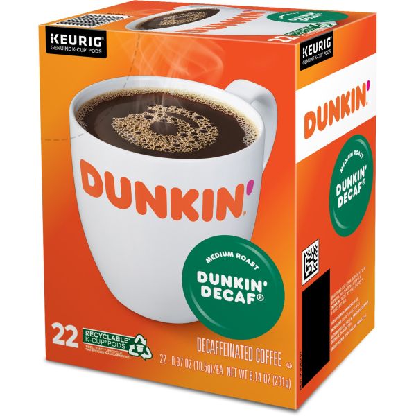 Dunkin' Donuts Single-Serve Coffee K-Cup Pods, Decaffeinated, Box Of 22