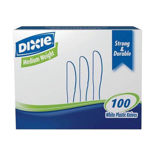 Dixie® Plastic Utensils, Medium-Weight Knives, White, Box Of 100 Knives