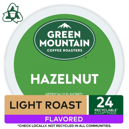 Green Mountain Coffee Single-Serve Coffee K-Cup Pods, Light Roast, Hazelnut, Box Of 24