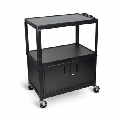 Extra Large Adjustable Height Steel AV Cart Three Shelves Black Electric - Cabinet