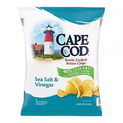 Cape Cod Less Fat Sea Salt & Vinegar Kettle Cooked Potato Chips 16oz.