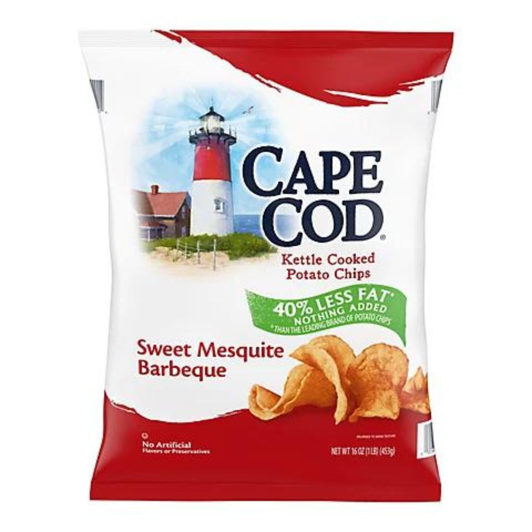 Cape Cod Less Fat Sweet Mesquite Barbeque Kettle Cooked Potato Chips 16 oz.