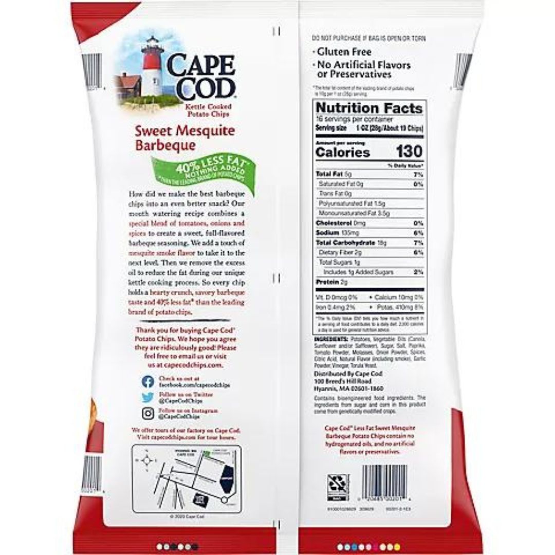 Cape Cod Less Fat Sweet Mesquite Barbeque Kettle Cooked Potato Chips 16 oz.