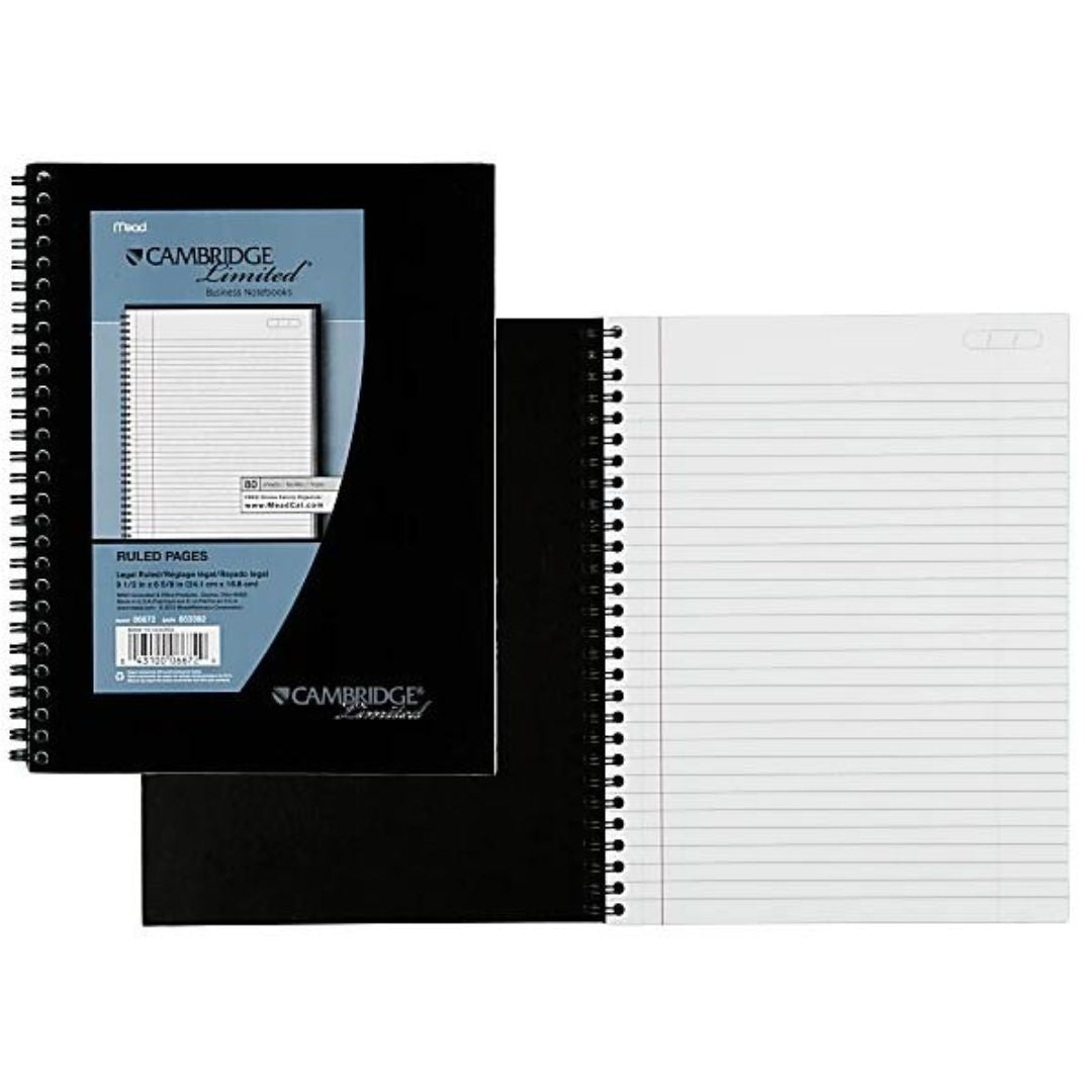 Cambridge Limited 30% Recycled Business Notebook, 6 5/8" x 9 1/2", 1 Subject, Legal Ruled, 80 Sheets, Black (06672)