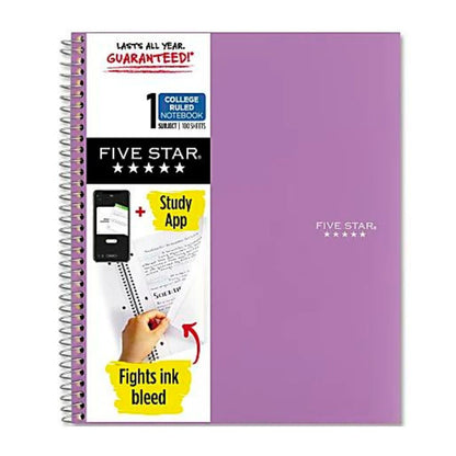 Five Star Wire-Bound Notebook, 8-1/2" x 11", 1 Subject, College Ruled, 100 Sheets, Amethyst Purple