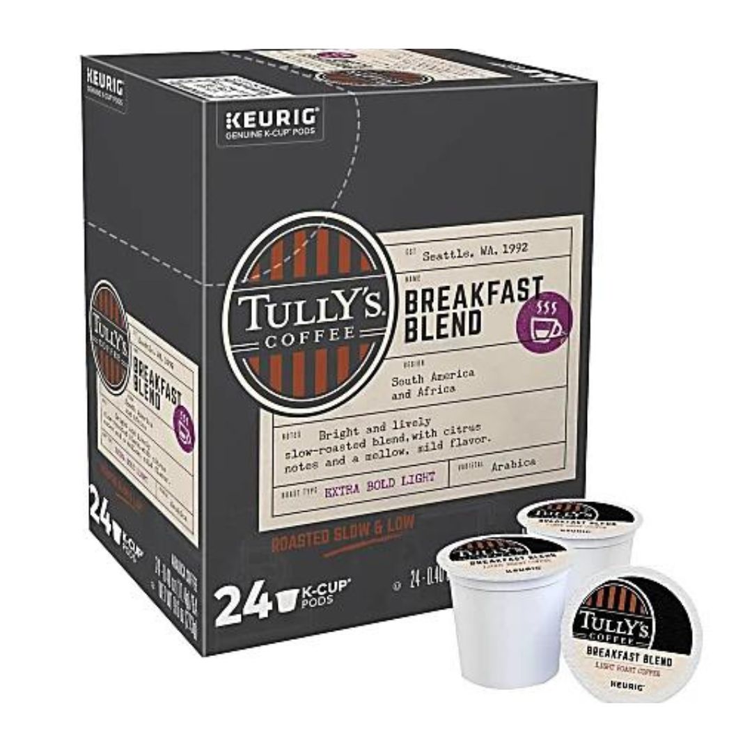 Tully's Coffee Single-Serve Coffee K-Cup Pods, Breakfast Blend, Box Of 24
