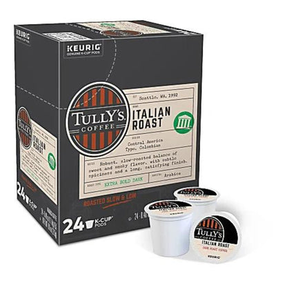 Tully's Coffee Single-Serve Coffee K-Cup Pods, Italian Roast, Box Of 24