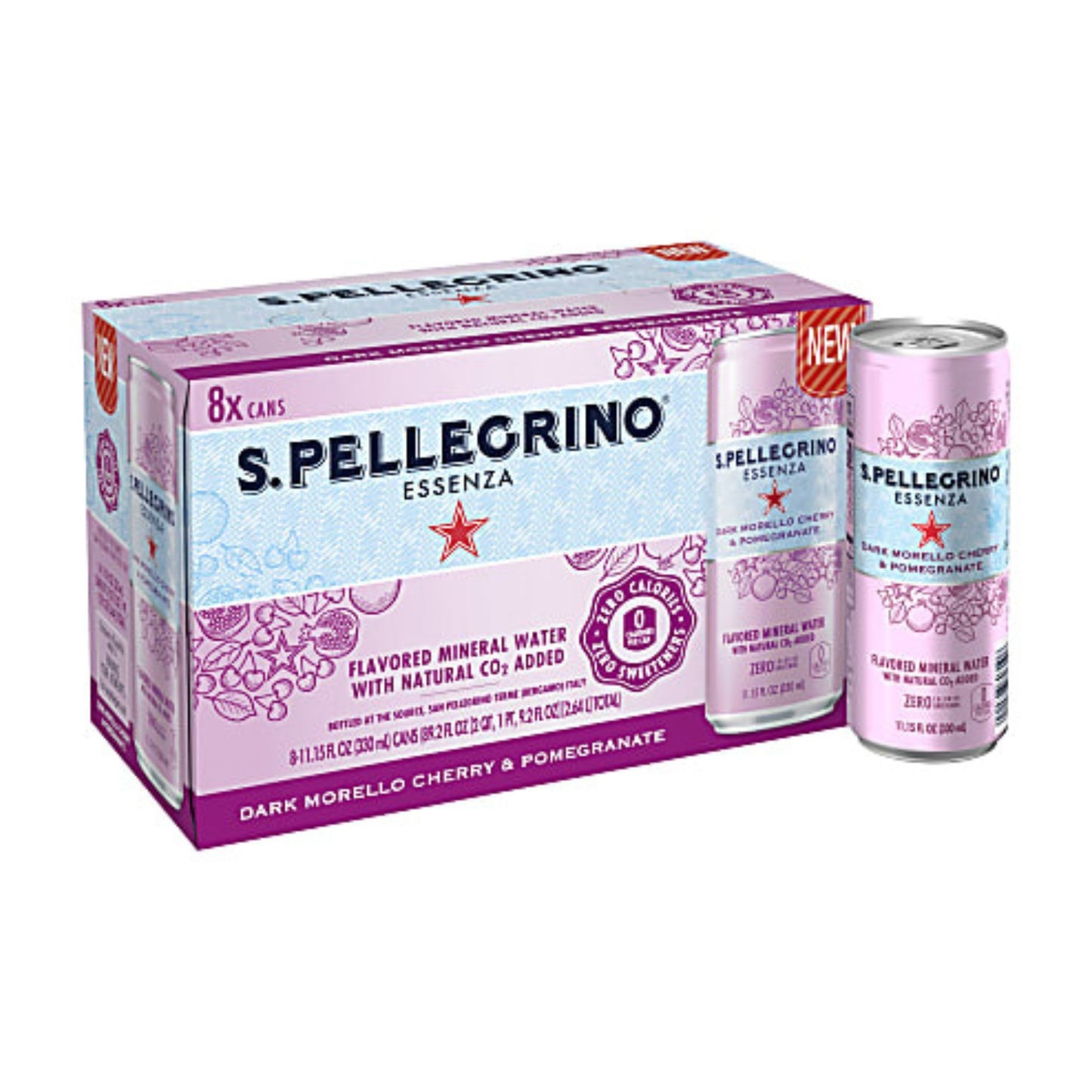 Nestlé S.Pellegrino Essenza Flavored Mineral Water (Dark Morello Cherry & Pomegranate) 11.15 Oz. Pack Of 8 Cans