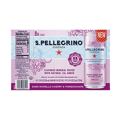 Nestlé S.Pellegrino Essenza Flavored Mineral Water (Dark Morello Cherry & Pomegranate) 11.15 Oz. Pack Of 8 Cans