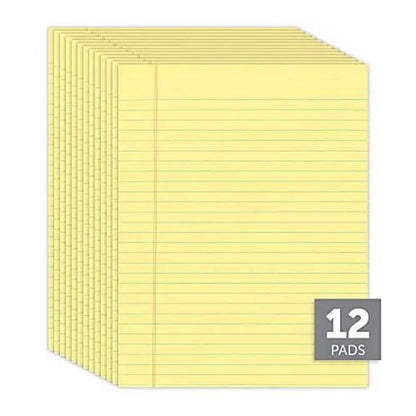 Office Depot Brand Glue-Top Legal Pads, 8 1/2" x 11", Legal Ruled, 50 Sheets, Canary, Pack Of 12 Pads