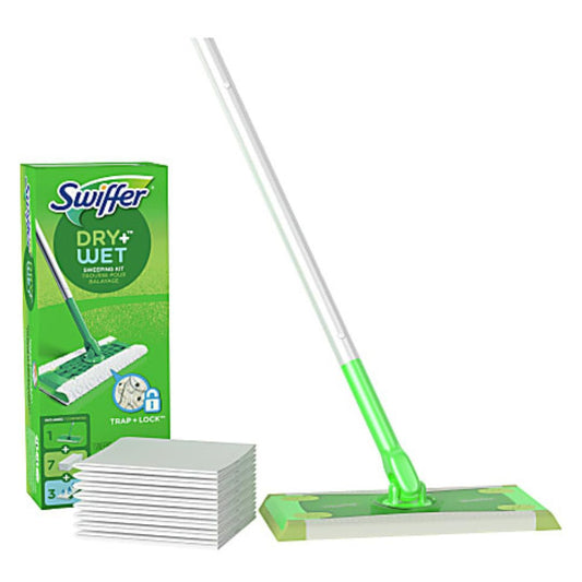 Swiffer Sweeper Dry + Wet Starter Kit, 46"H x 10"W x 8"D, Silver/Green