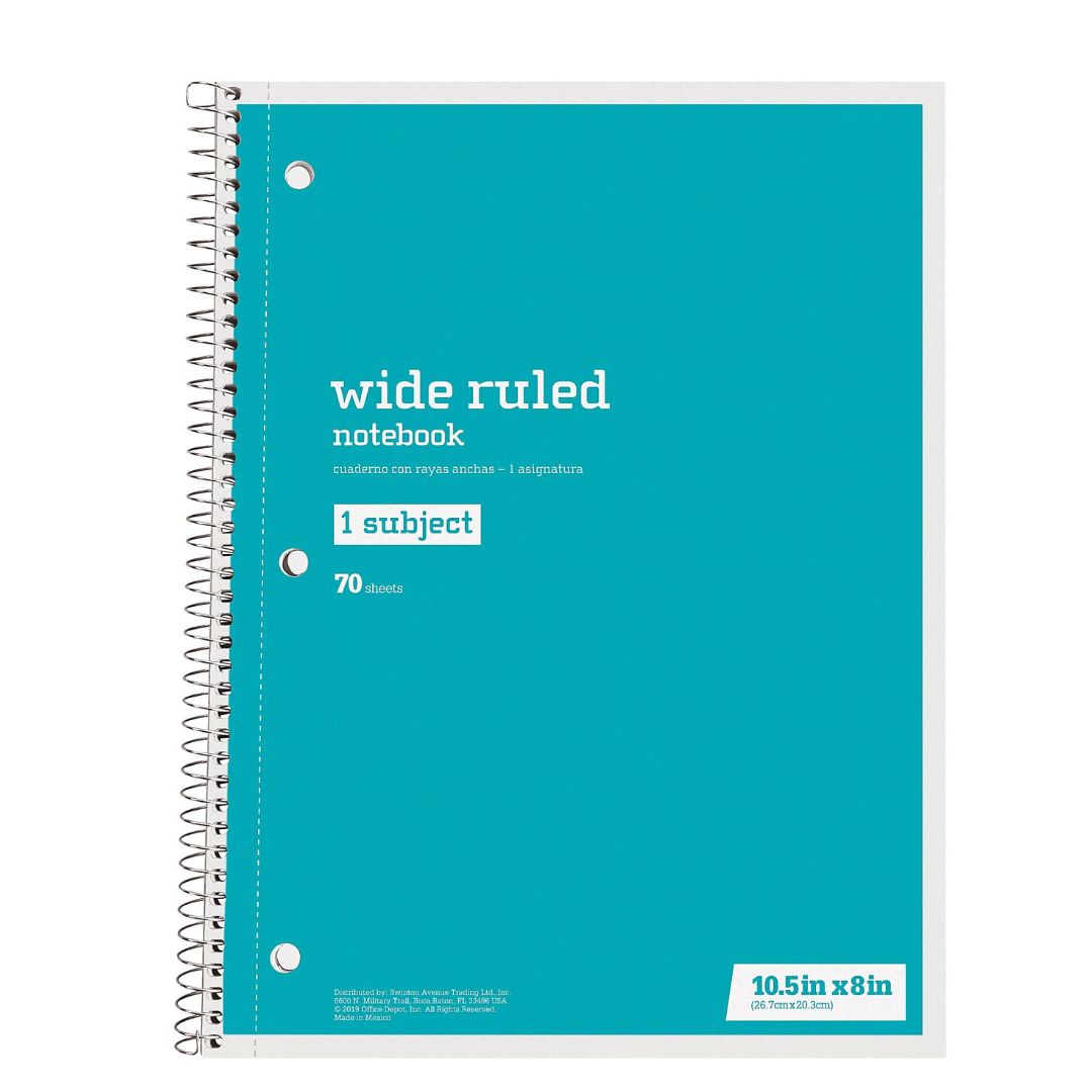 Just Basics Wirebound Notebook, 8" x 10 1/2", 1 Subject, Wide Ruled, 70 Sheets, Assorted Colors, Pack Of 6