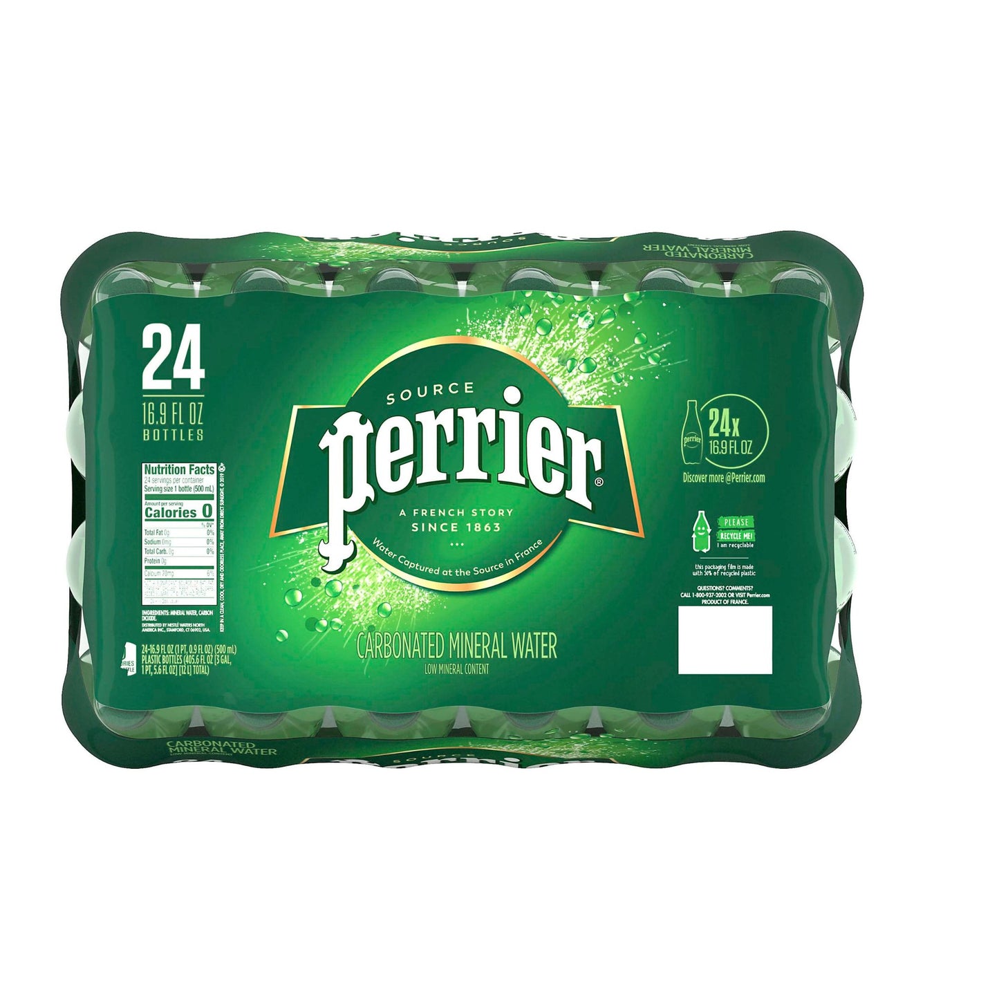 Perrier Sparkling Natural Mineral Water 16.9 Oz. Case of 24 Bottles