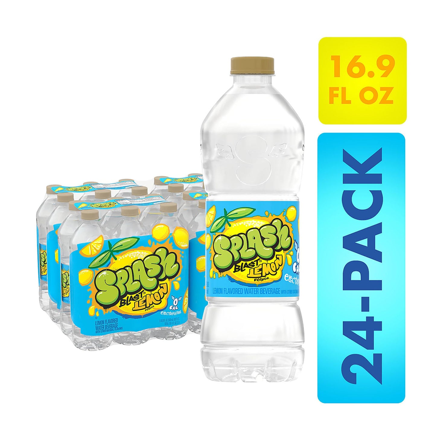 Splash Blast Lemon Flavored Water Beverage 16.9 Oz. Case of 24 Bottles