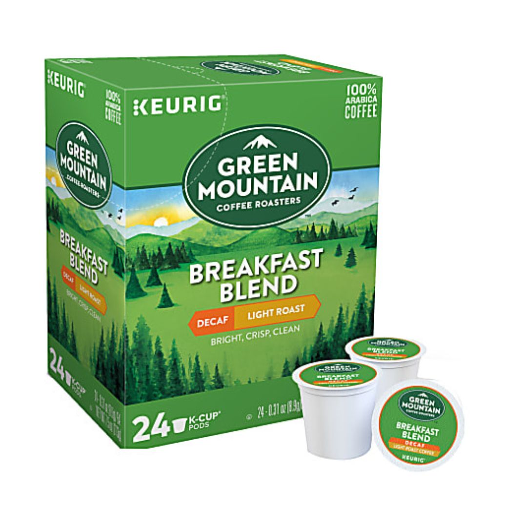 Green Mountain Coffee Single-Serve Coffee K-Cup Decaffeinated, Breakfast Blend, Carton Of 96