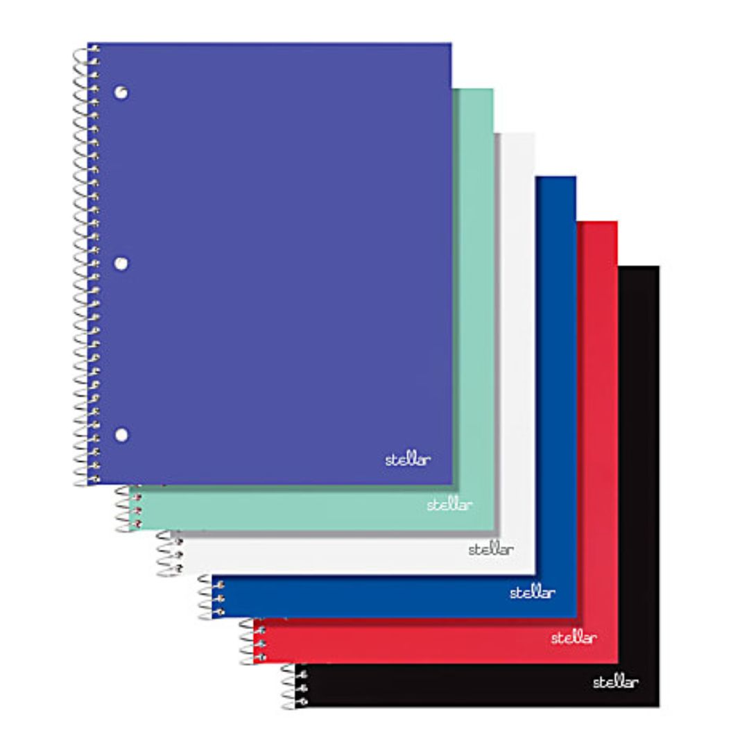 Office Depot Brand Stellar Poly Notebook, 8-1/2" x 11",1 Subject, College Ruled, 80 Sheets, Assorted Colors, Pack Of 8 Notebooks