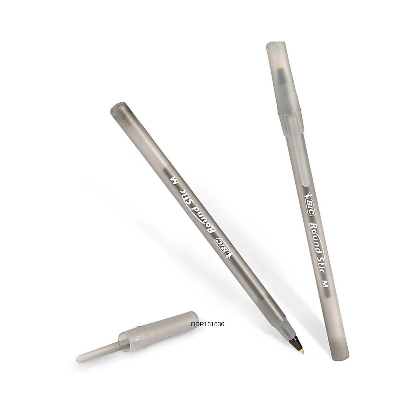 BIC Round Stic Ballpoint Pens, Medium Point, 1.0 mm, Translucent Barrel, Black Ink, Pack Of 12