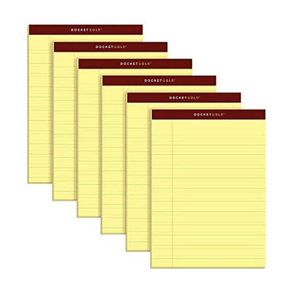 TOPS Docket Gold Perforated Writing Pads, 8 1/2" x 11 3/4", Narrow Ruled, 50 Sheets, Canary, Pack Of 6 Pads