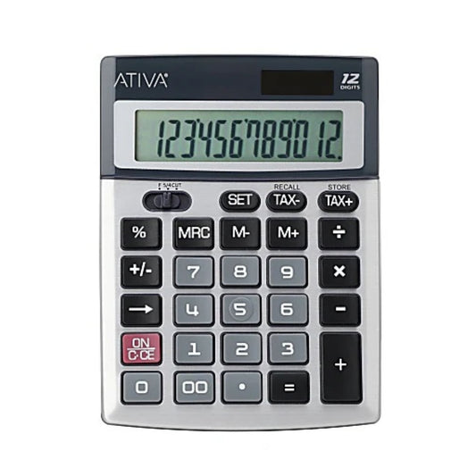 Ativa 12-Digit Desktop Calculator, Silver/Black