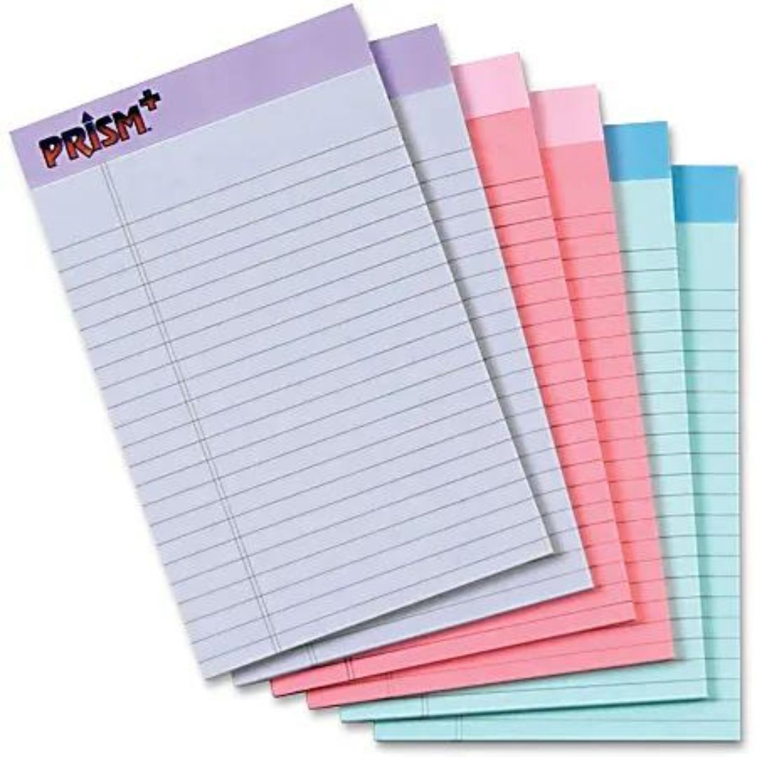 Tops Prism+ Legal Pads, 5" x 8", Narrow Ruled, 100 Pages (50 Sheets) Per Pad, Pack Of 6 Pads, Assorted Colors