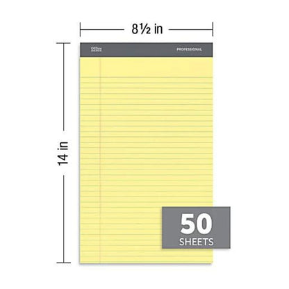 Office Depot Brand Professional Legal Pad, 8 1/2" x 14", Canary, Legal Ruled, 50 Sheets, 4 Pads/Pack