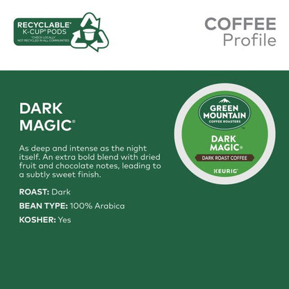 Green Mountain Coffee Dark Magic Extra-Bold Coffee K-Cup Pods, Dark Roast, Classic, Box Of 48 Pods