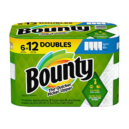 Bounty Select-A-Size 2-Ply Paper Towels, Double Rolls, 6" x 11", 90 Sheets Per Roll, Pack Of 6 Rolls
