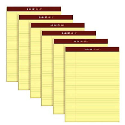 TOPS Docket Gold Premium Writing Pads, 8 1/2" x 11 3/4", Legal Ruled, 50 Sheets, Canary, Pack Of 6 Pads