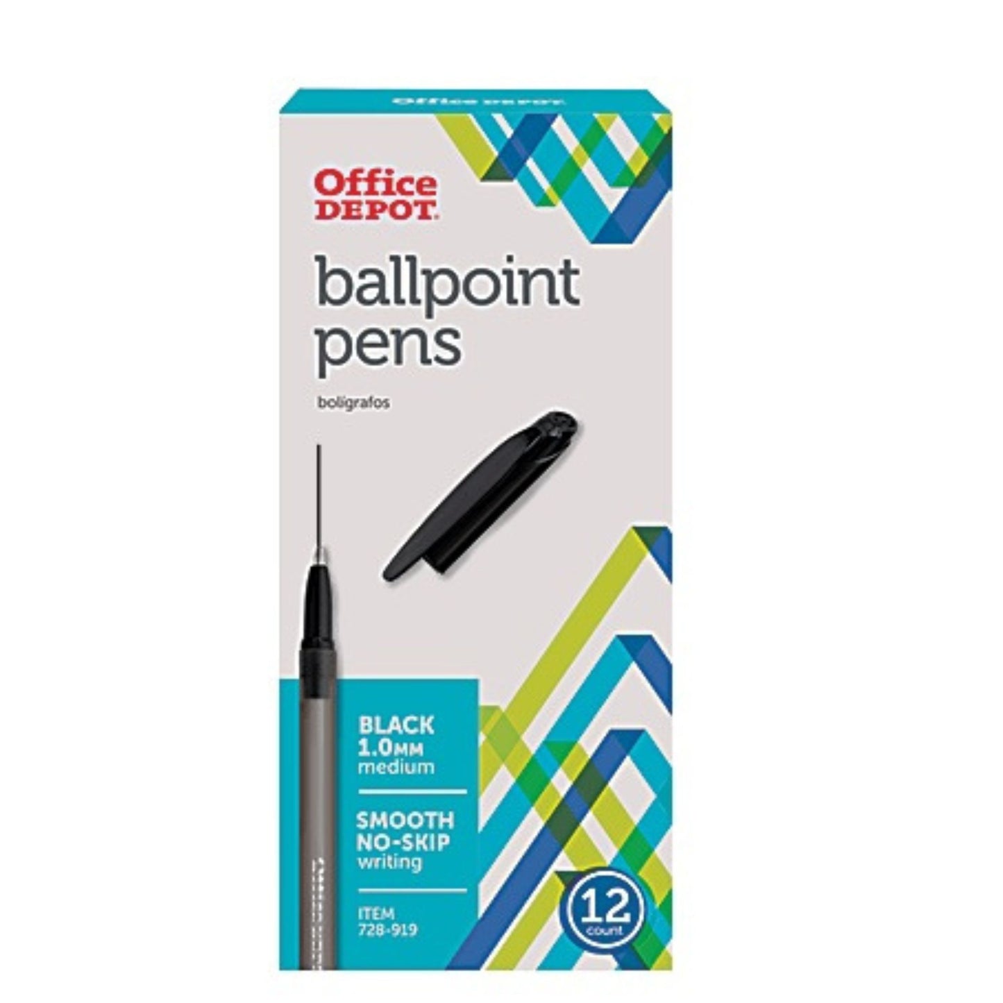 Office Depot Brand Tinted Ballpoint Stick Pens, Medium Point, 1.0 mm, Black Barrel, Black Ink, Pack Of 12