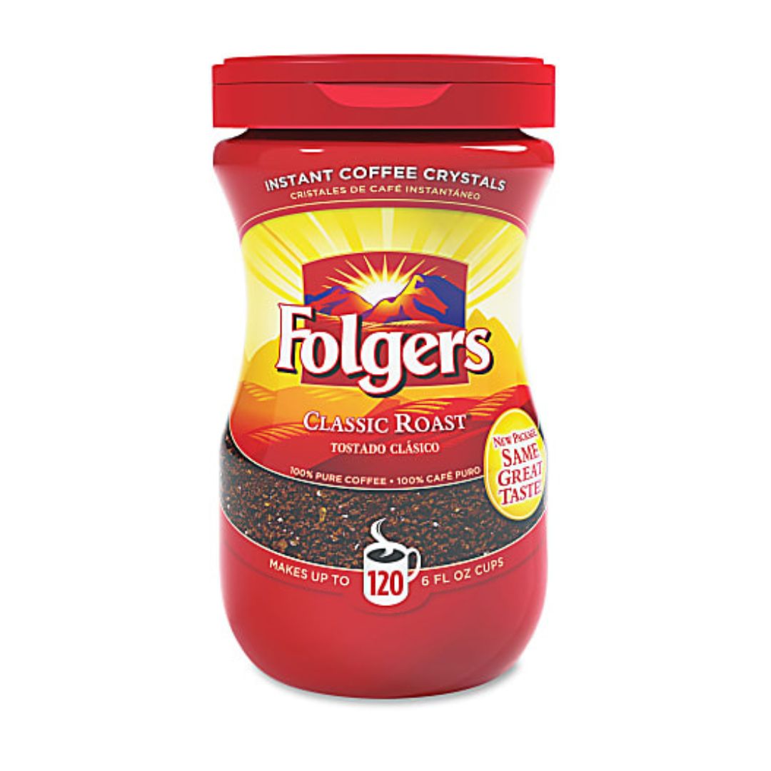 Folgers Classic Instant Coffee, Light Roast 8oz Per Bag