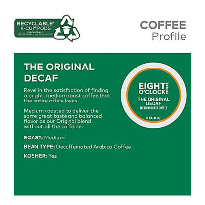 Eight O'Clock Single-Serve Coffee K-Cup Pods, Decaffeinated, Original, Box Of 24