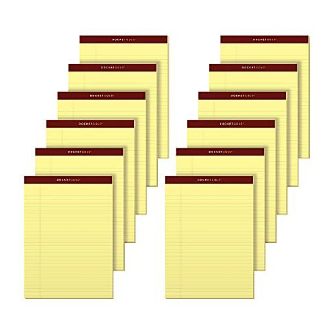 TOPS Docket Gold Premium Writing Pads, 8 1/2" x 11 3/4", Legal Ruled, 50 Sheets, Canary, Pack Of 12 Pads