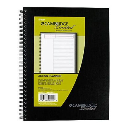 Cambridge Limited QuickNotes Action Planner Legal Pad, 7 1/2" x 9 1/2", 30% Recycled, Black, 80 Sheets