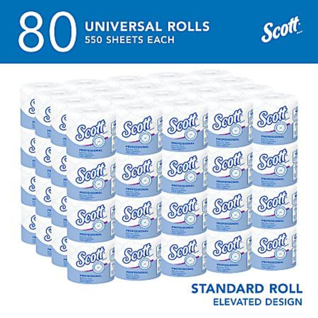 Scott Professional Standard Roll 2-Ply Toilet Paper, 550 Sheets Per Roll, Pack Of 80 Rolls