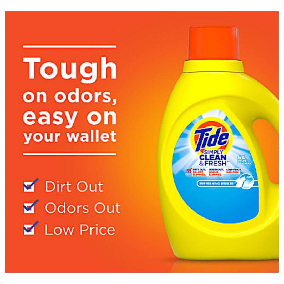 Tide Simply Clean & Fresh Liquid Laundry Detergent, Refreshing Breeze 128oz.