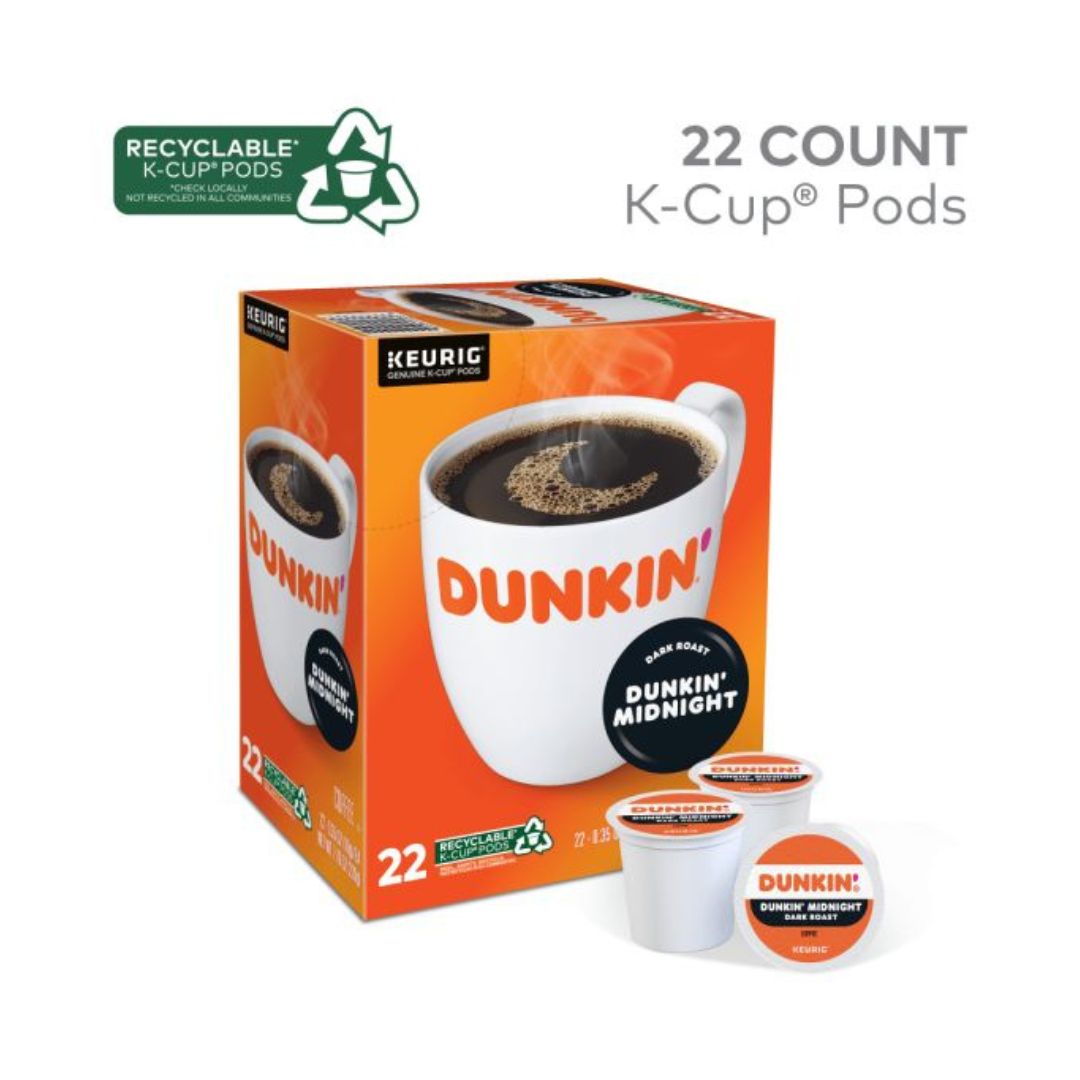 Dunkin' Donuts Single-Serve Coffee K-Cup Pods, Midnight, Box Of 22