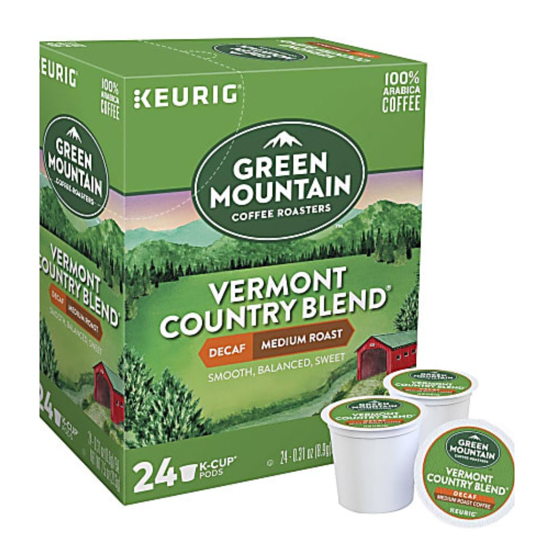 Green Mountain Coffee Single-Serve Coffee K-Cup Pods, Decaffeinated, Vermont Country Blend Box Of 24
