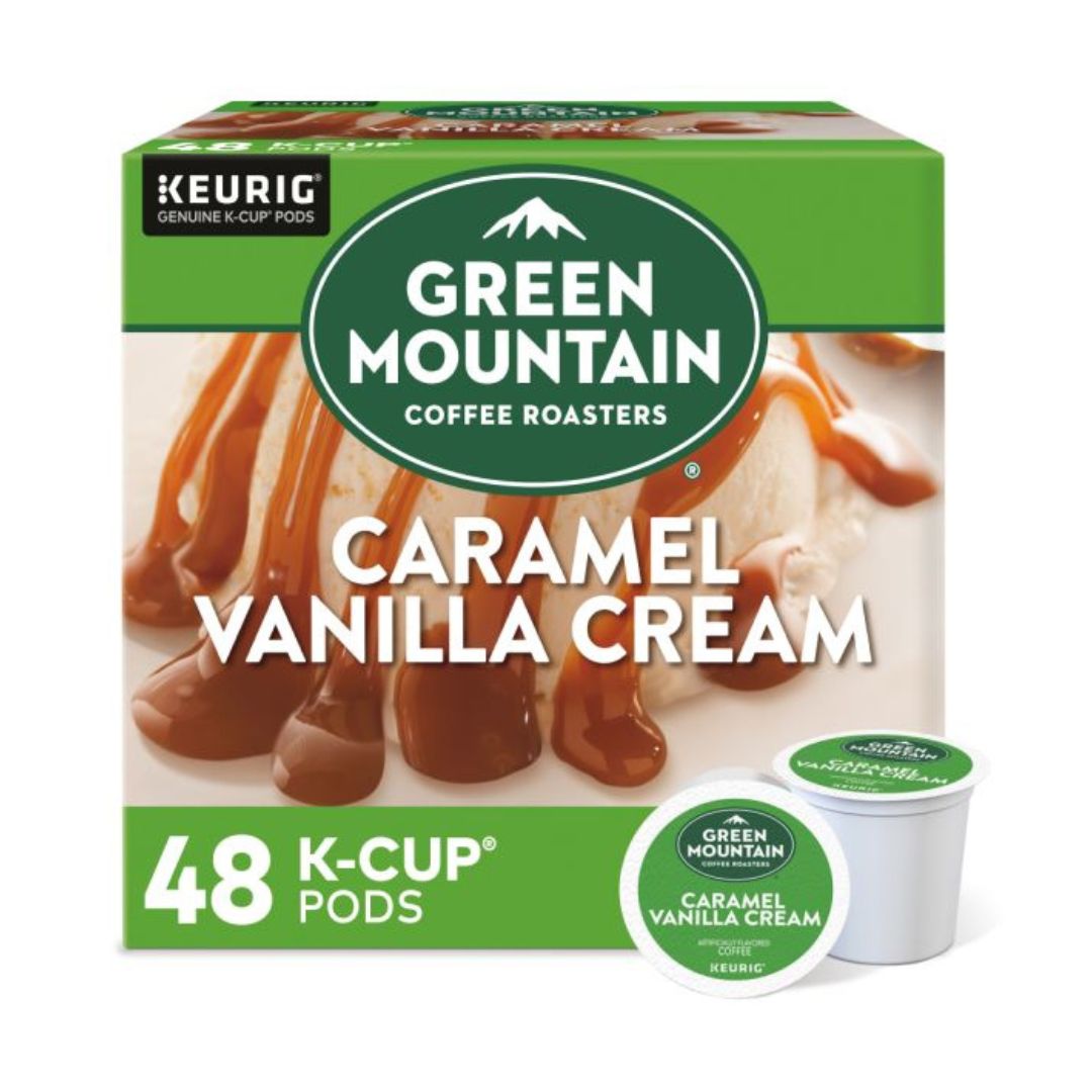 Green Mountain Coffee Caramel Vanilla Cream Coffee K-Cup Pods, Light Roast, Box Of 48 Pods