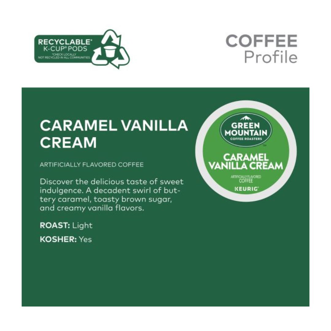 Green Mountain Coffee Caramel Vanilla Cream Coffee K-Cup Pods, Light Roast, Box Of 48 Pods