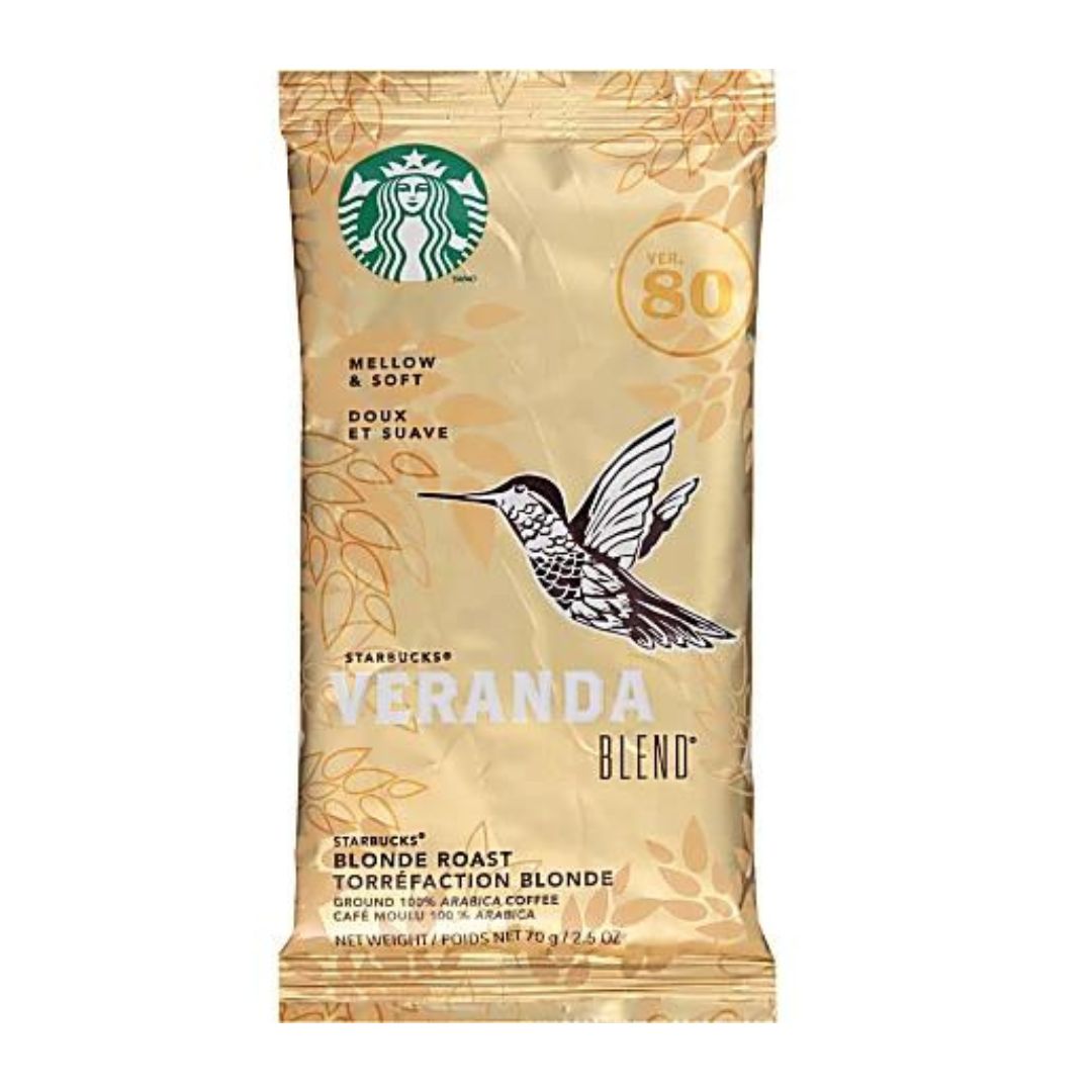 Starbucks Veranda Ground Roast Coffee Single-Serve Packets, Premium Blonde, 2.5 Oz Per Bag, Box Of 18