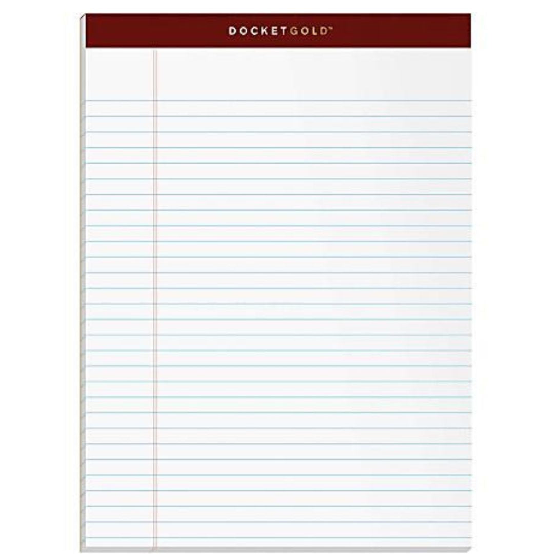 TOPS Docket Gold Premium Writing Pads, 8 1/2" x 11 3/4", Legal Ruled, 50 Sheets, White, Pack Of 12 Pads