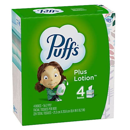 Puffs Plus Lotion 2-Ply Facial Tissues, 56 Sheets Per Box, 4 Boxes