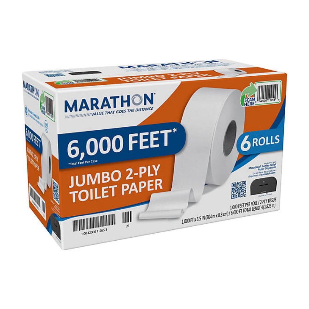 Marathon Jumbo Roll 2-Ply Toilet Paper, Septic Safe 6 rolls
