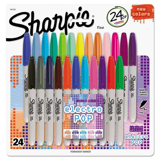 Sharpie Electro Pop Markers, Fine Point, Assorted Colors, Pack of 24