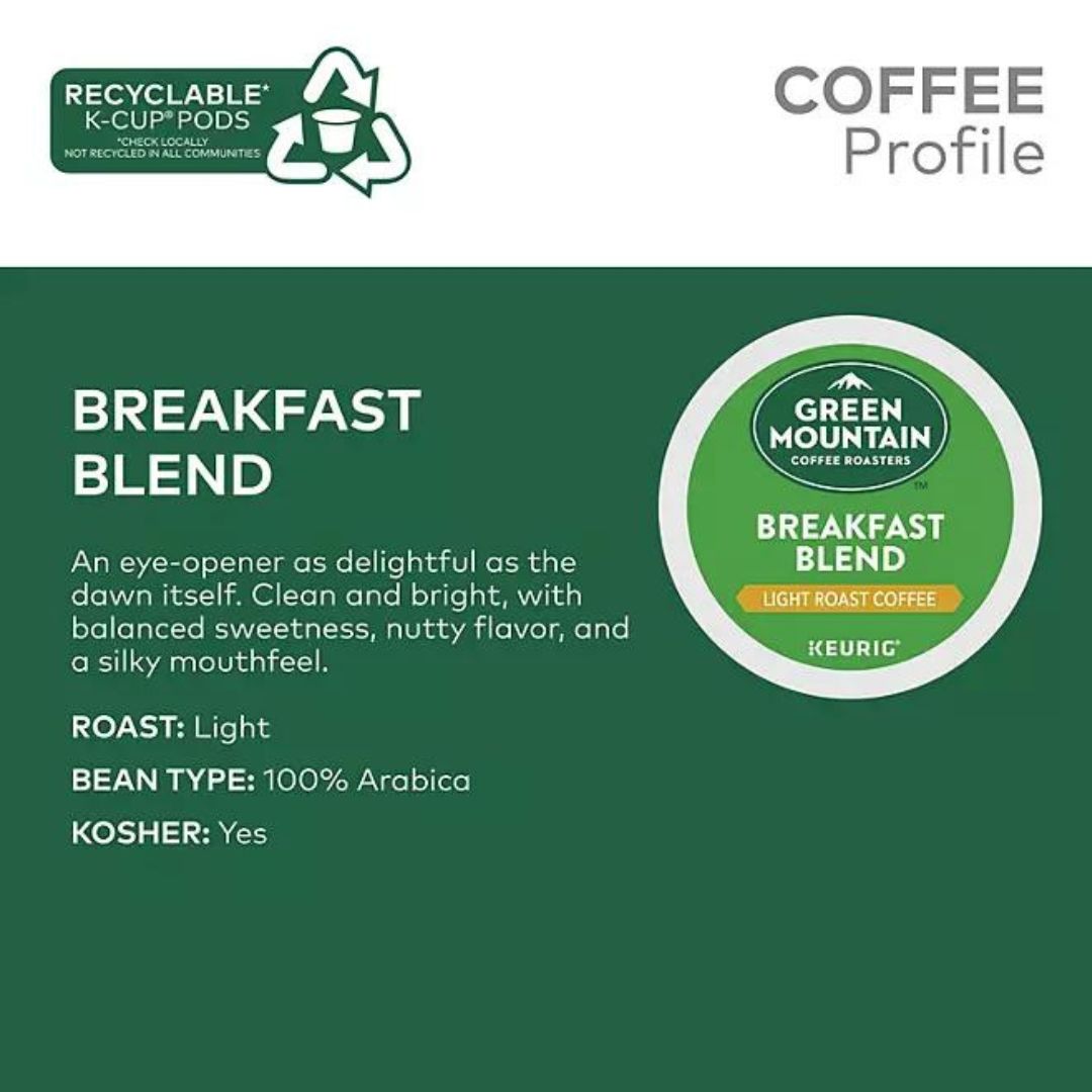 Green Mountain Coffee Breakfast Blend K-Cup Pods 100 ct.