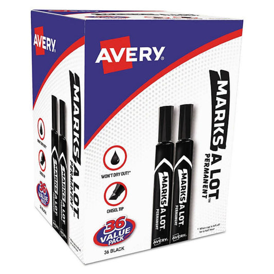 Avery MARKS A LOT Large Desk-Style Permanent Marker Black, Pack of 36
